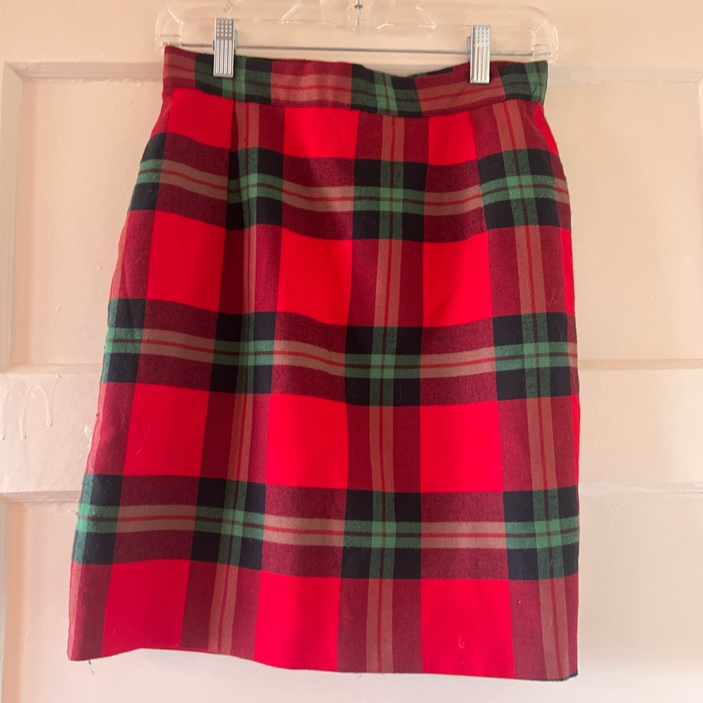 Vintage red and green plaid pencil skirt